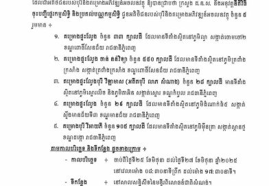 ក្រសួងរៀបចំដែនដីនគរូបនីយកម្មនិងសំណង់អតិថិជនរបស់បុរីនិងគម្រោងអភិវឌ្ឍន៍អចលនវត្ថុ មកអនុវត្តនីតិវិធីចុះបញ្ជីផ្ទេរកម្មសិទ្ធិ និងប្រគល់បណ្ណកម្មសិទ្ធិ ចាប់ពីថ្ងៃទី២៥-២៧ ខែមិថុនា ឆ្នាំ២០២៥ នៅរៀងរាល់ម៉ោងធ្វើការ ជូនអតិថិជនរបស់បុរីនិងគម្រោងអភិវឌ្ឍន៍អចលនវត្ថុ ចំនួន ៥