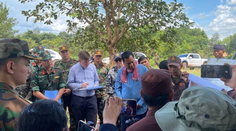The Delegation of the Military Attaché Corps of Phnom Penh (MACPP), both resident and non-resident, conducted the on-site observation of the locations directly impacted by the indiscriminate airstrikes (MK-84) and artillery strikes by the Thai armed forces, onto the rural Cambodian residential areas, during the Cambodian–Thai border conflict, in the vicinity of Thma Daun Village, Kok Mon Commune, Banteay Ampil District, Oddar Meanchey Province. Sunday Afternoon, 10 August 2025